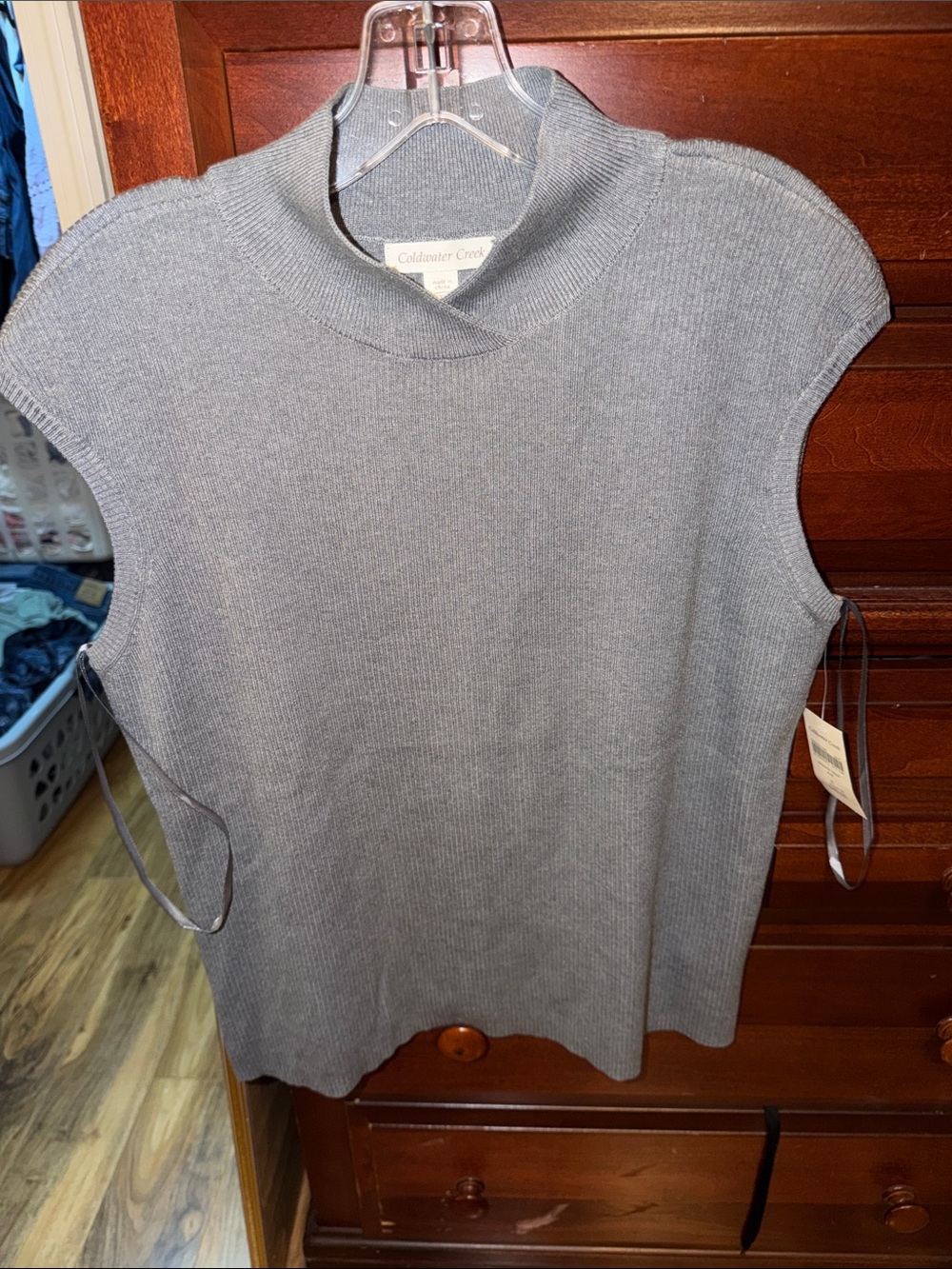 Coldwater Creek Sleeveless Mock-Neck Knit Top in Gray